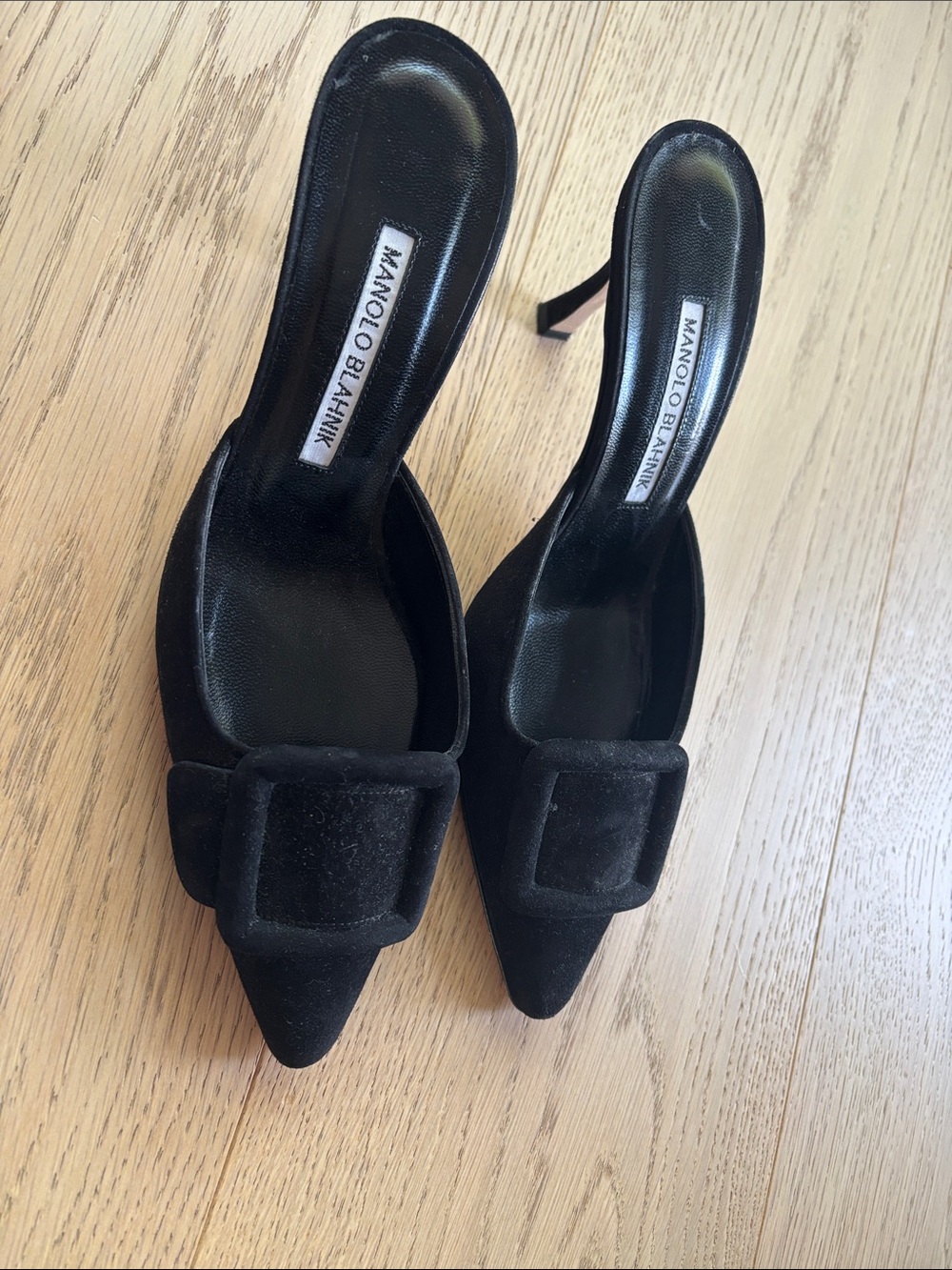 Authentic Manolo Blahnik may sale Black Suede Pointed Mule with Buckle